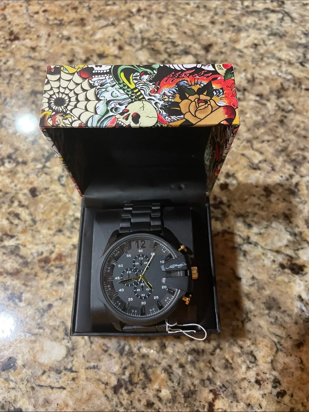 Ed Hardy Black and Gold Men's Chronograph Watch